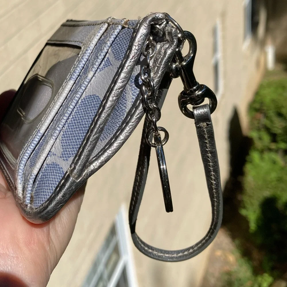 Coach Periwinkle Denim Look Signature C Zipper Pouch Card Holder Key Chain Bag
